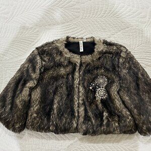 Vintage Robbi & Nikki faux fur bolero jacket with removable brooches